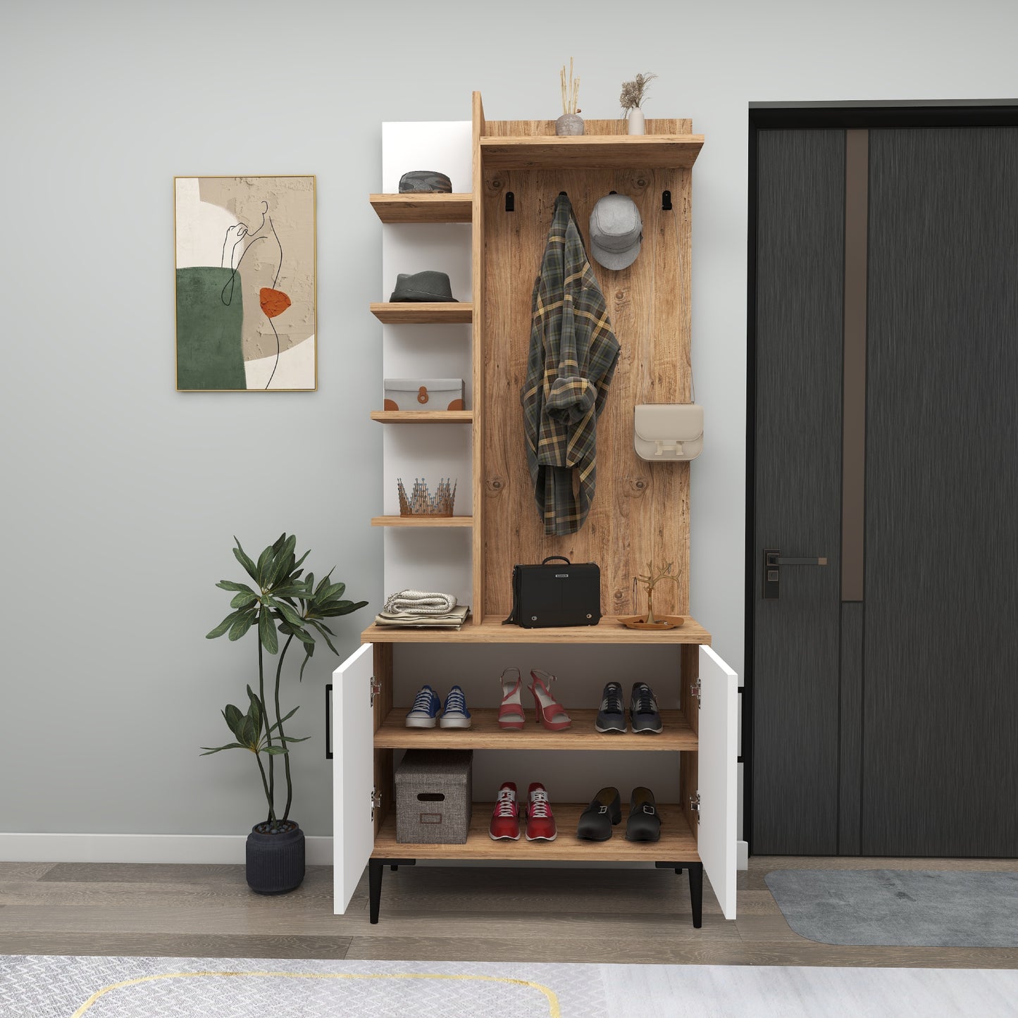 Lefteris Hallway Coat Rack with Shelves