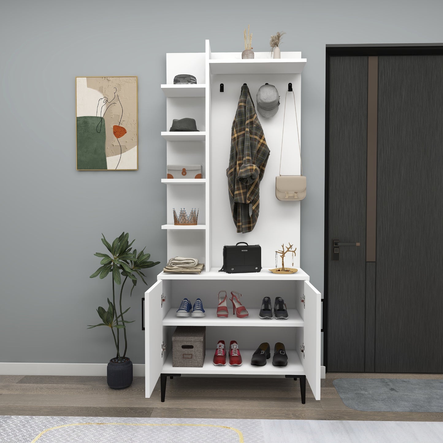 Lefteris Hallway Coat Rack with Shelves