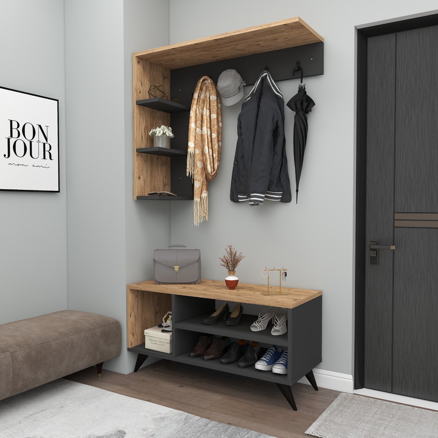 Hallway Coat Rack with Shelves Cassia