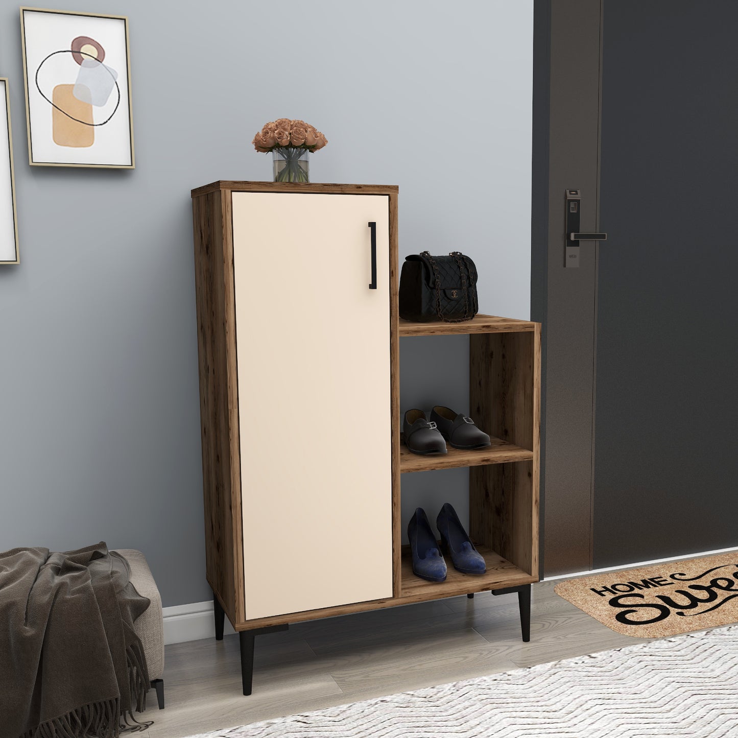 Shoe Storage Shelf with Cabinet Beate