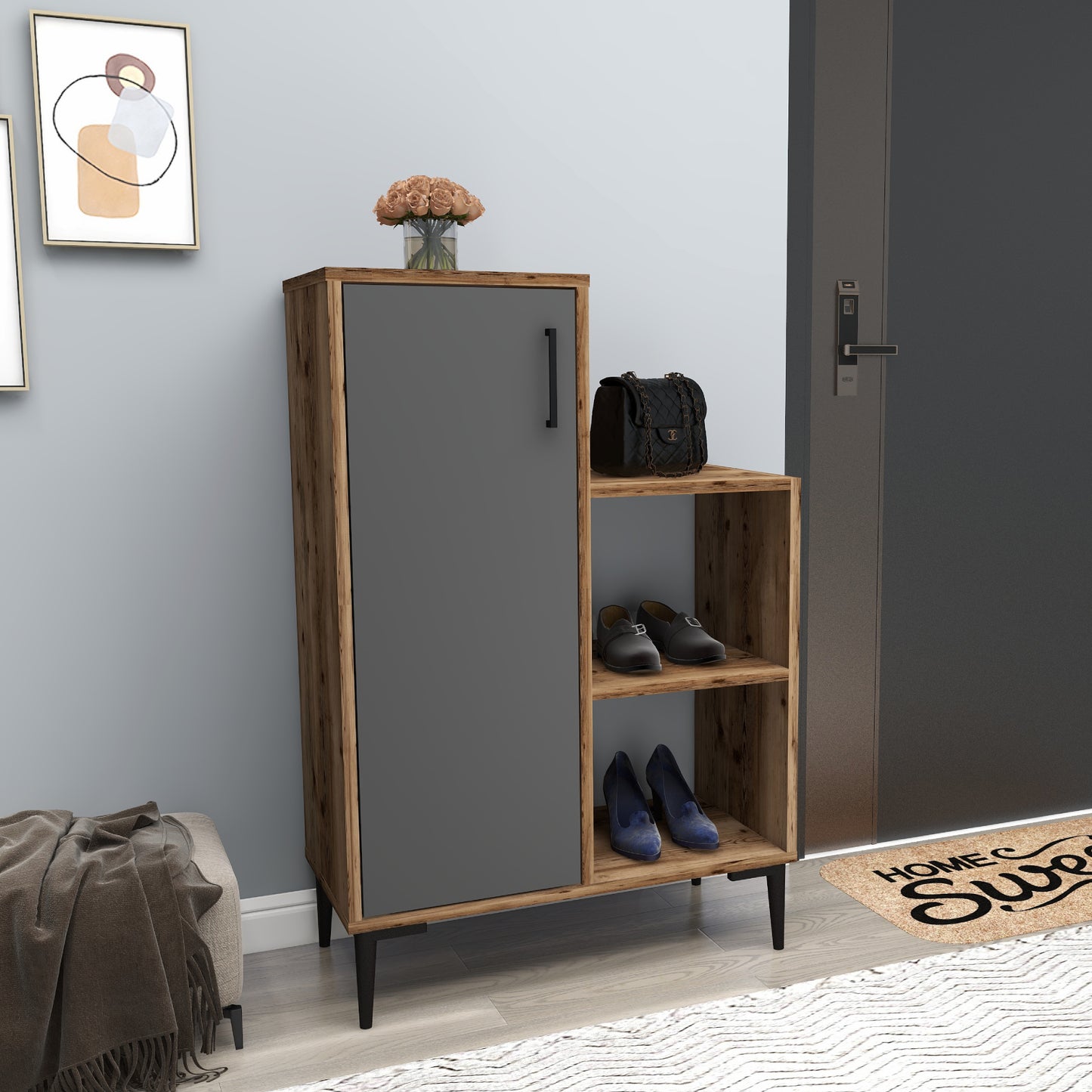 Shoe Storage Shelf with Cabinet Beate