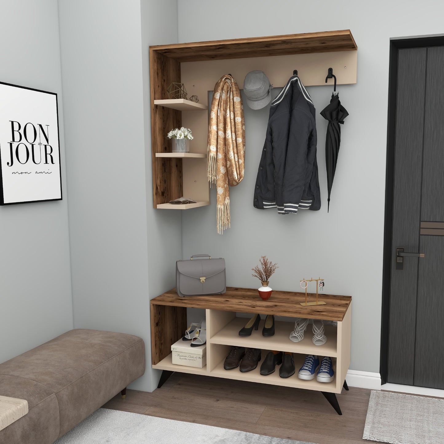 Hallway Coat Rack with Shelves Cassia