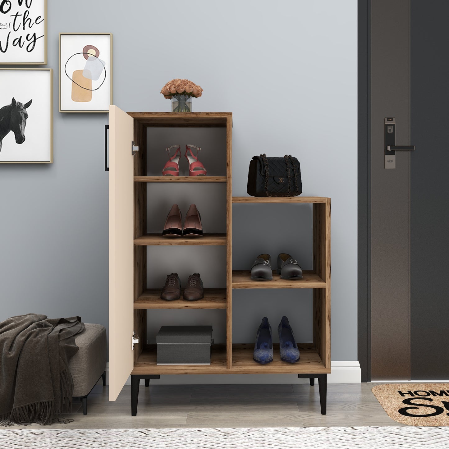 Shoe Storage Shelf with Cabinet Beate