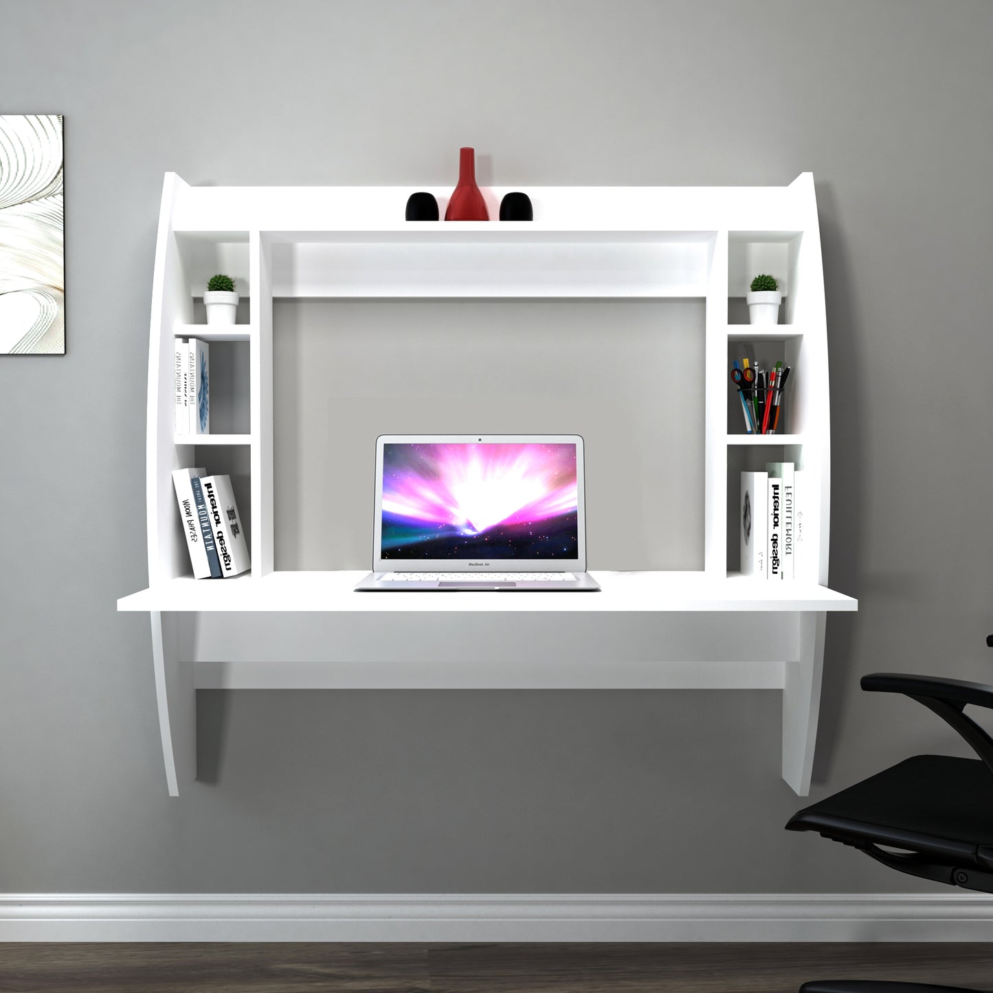 Wall Mounted Computer Desk with Shelves Renaye