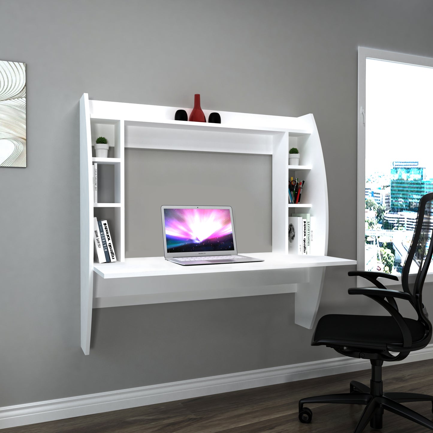 Wall Mounted Computer Desk with Shelves Renaye