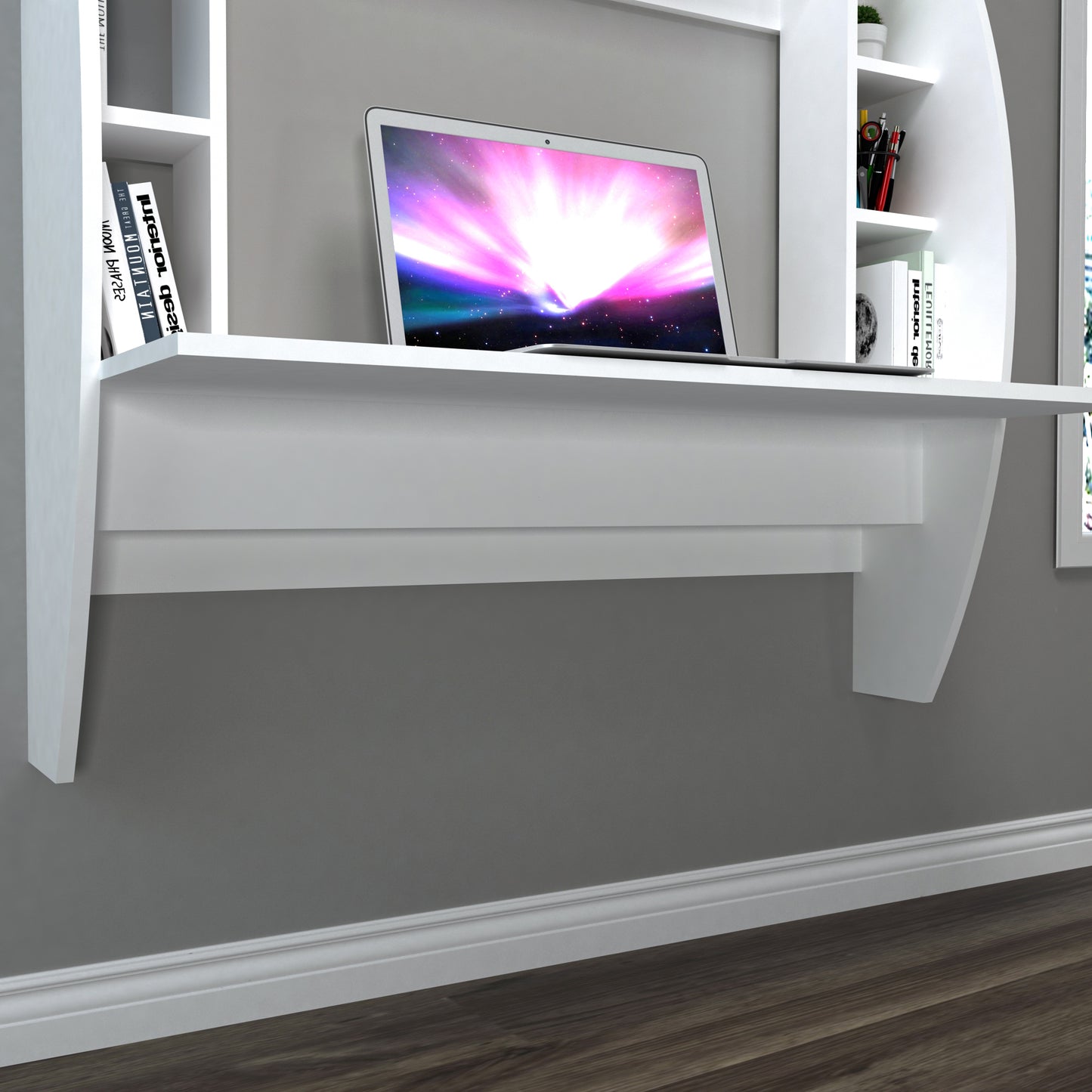 Wall Mounted Computer Desk with Shelves Renaye