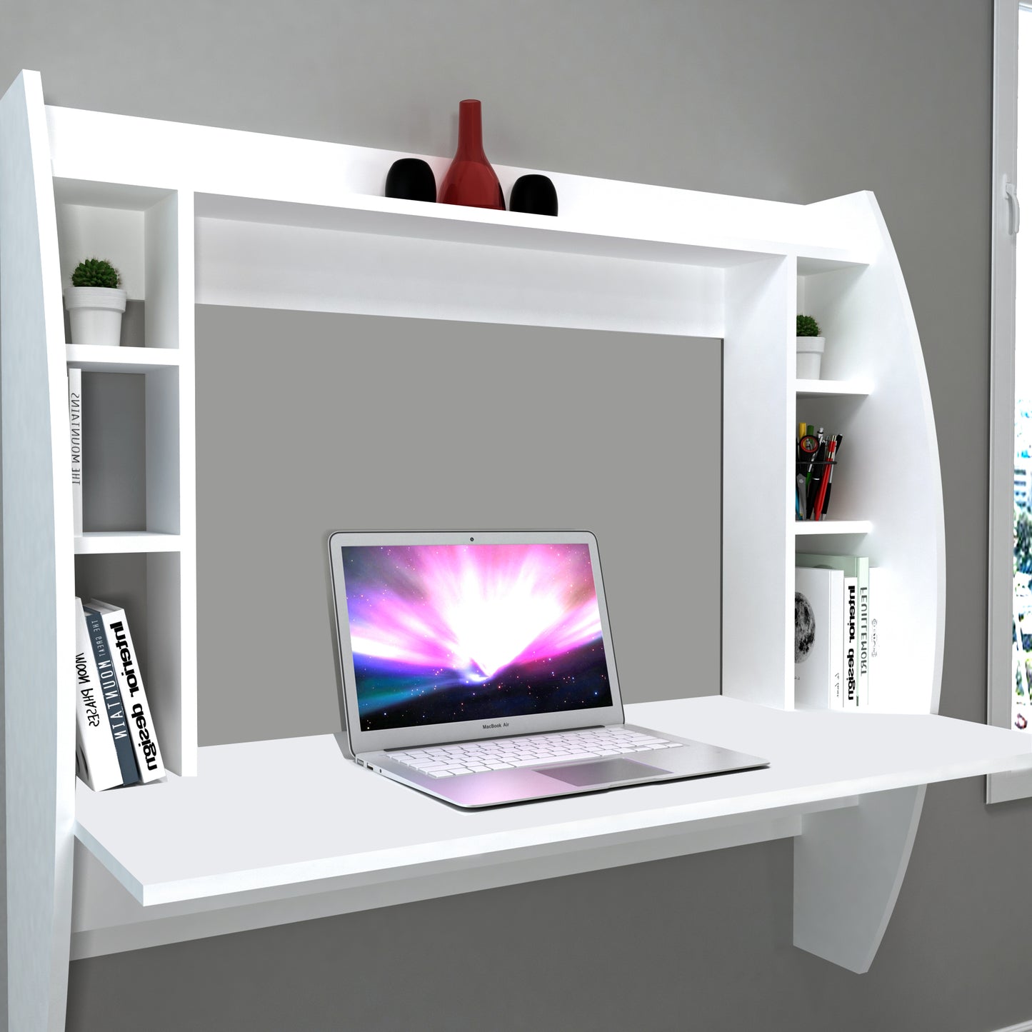 Wall Mounted Computer Desk with Shelves Renaye